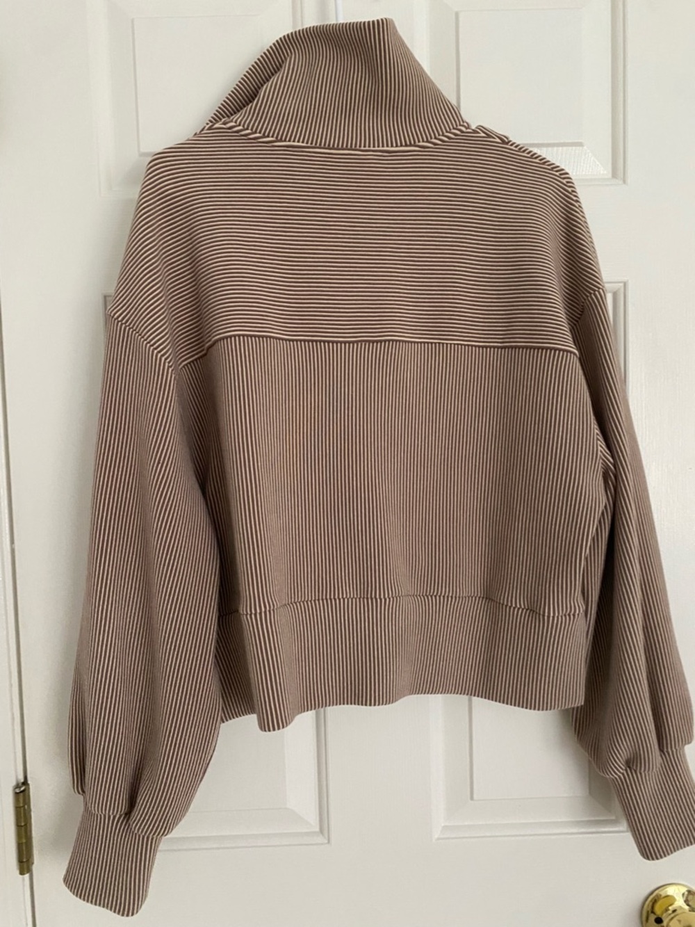 Varley Ribbed Half-Zip Pullover in Taupe Stripe - Picture 6 of 6